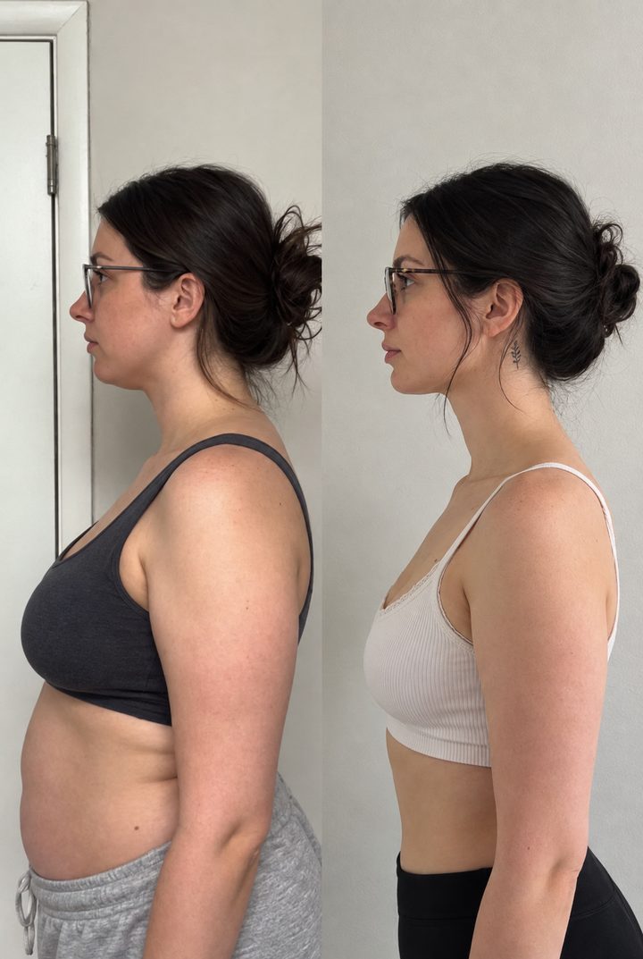 Before and after, a mother who followed the method