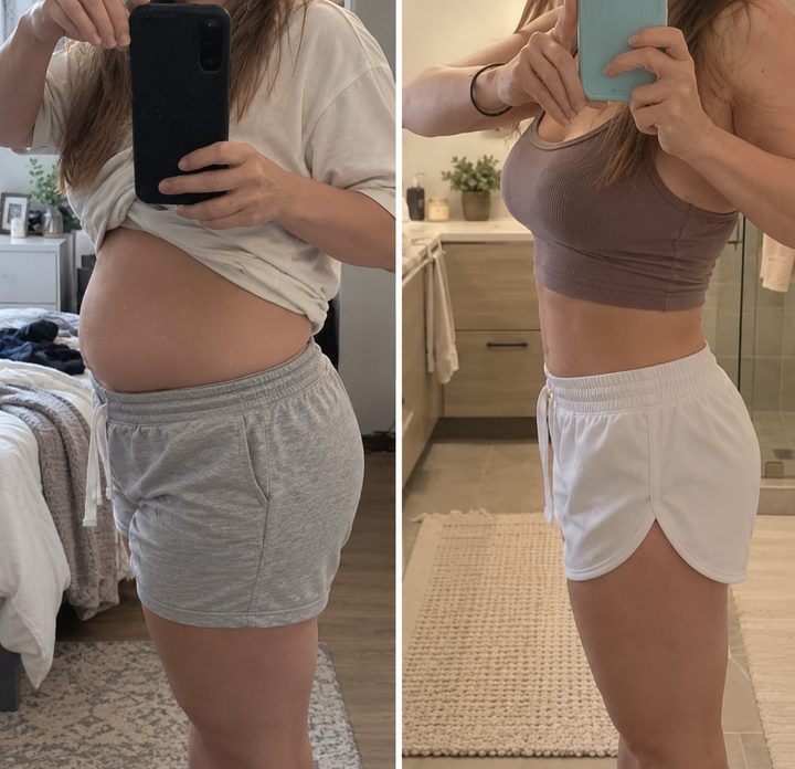 Before and after, a mother who followed the method