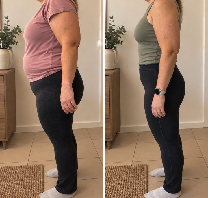 Before and after, a mother who followed the method