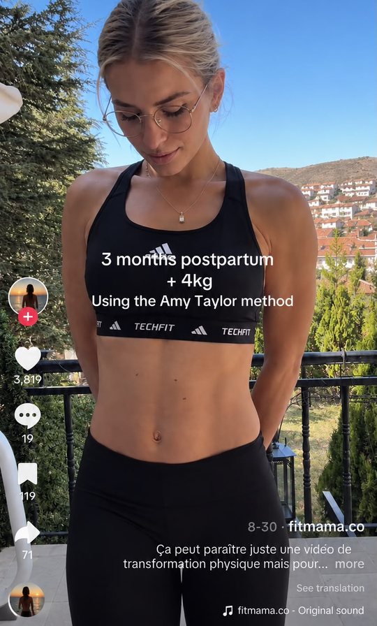 TikTok post by fitmama.co, 3 months postpartum